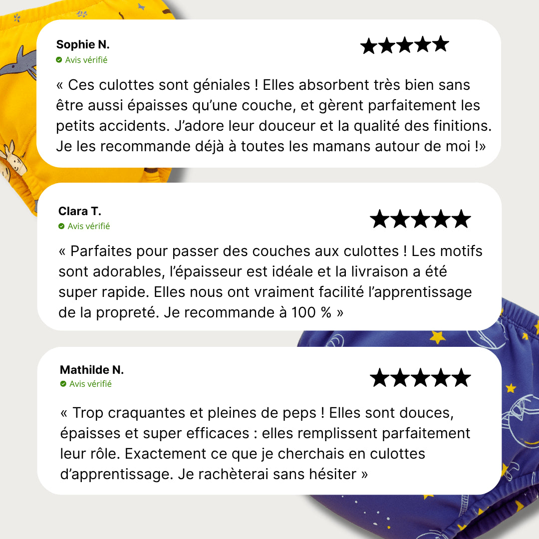 Les culottes d'apprentissage aux motifs colorés