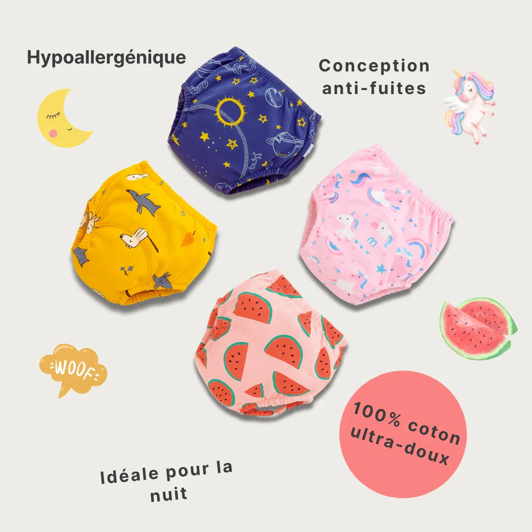 Les culottes d'apprentissage aux motifs colorés